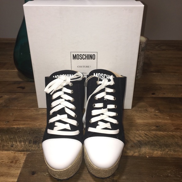 New Moschino Jute Heel Platform Sneaker Mules - Picture 5 of 8